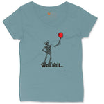 Well Shit Halloween Skeleton Design Ladies Curvy Tee - Surf Blackout