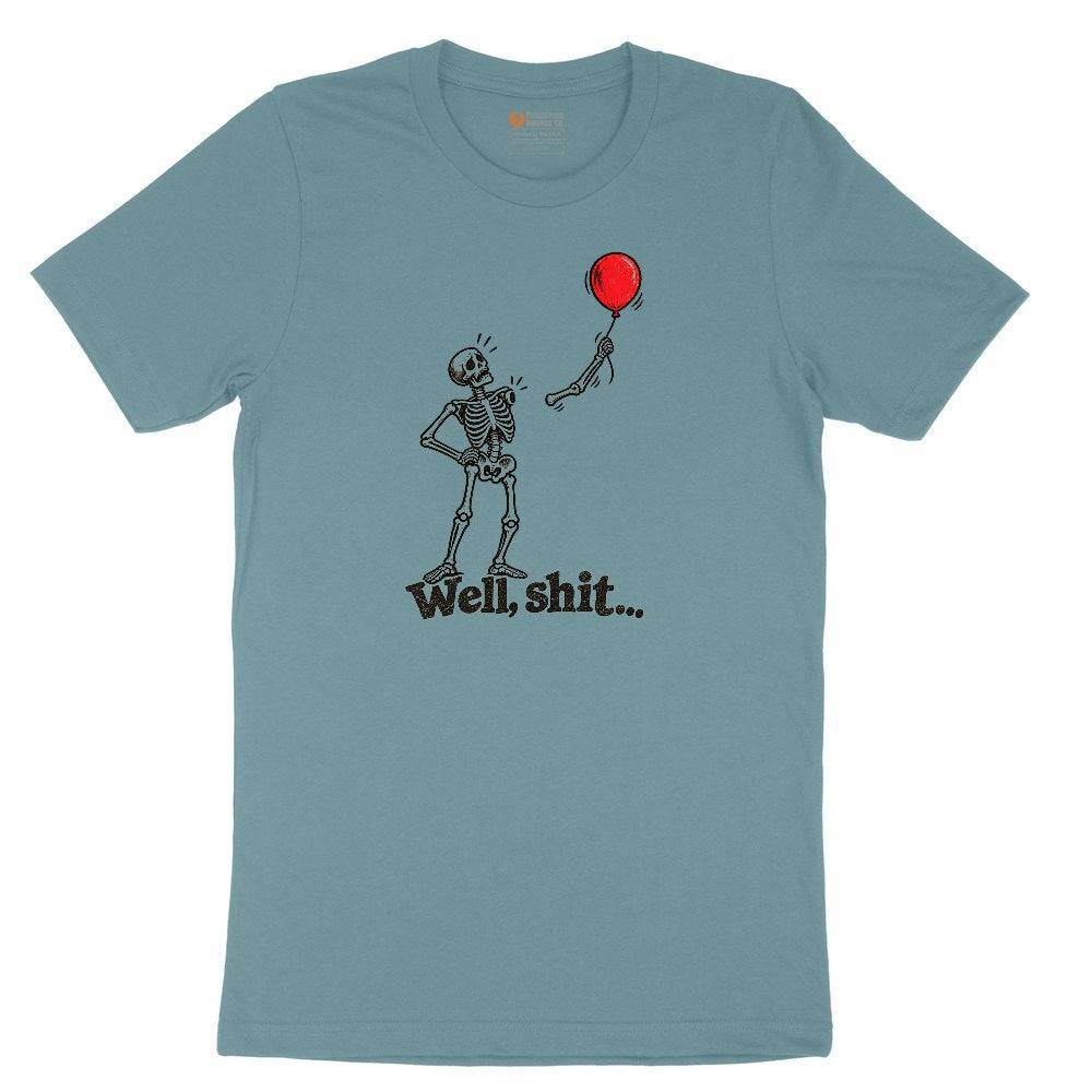 Well Shit Halloween Skeleton Design Ladies Short Sleeve Tee - Surf Blackout