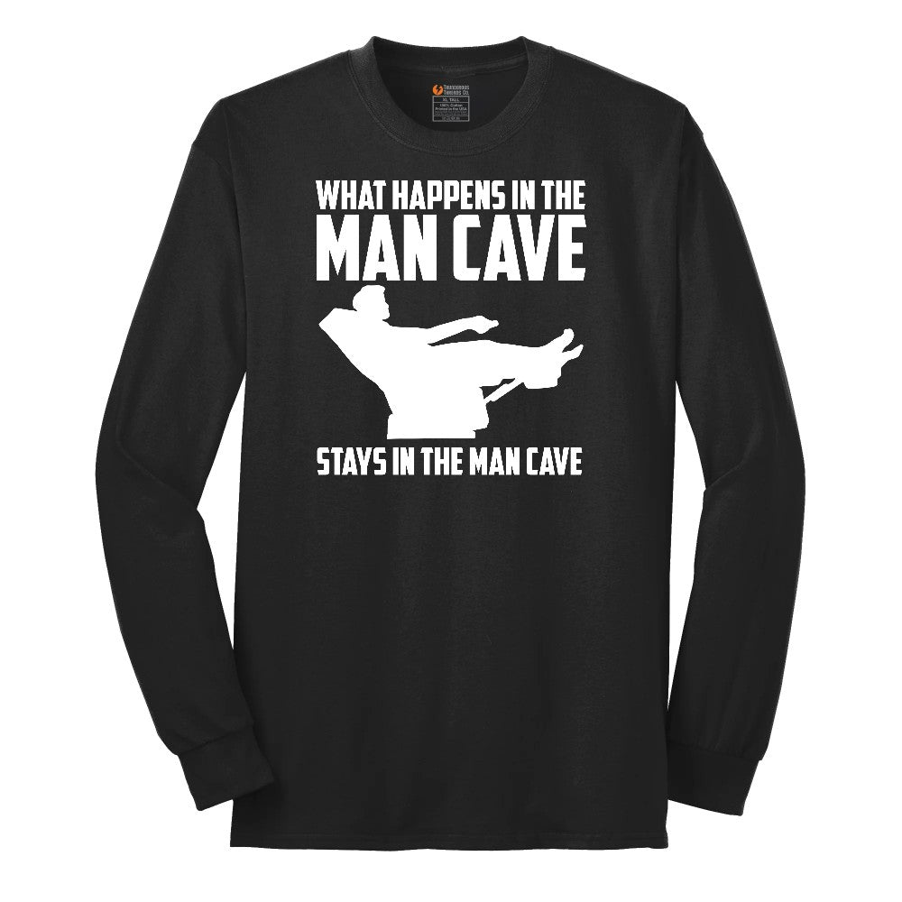 What Happens in the Man Cave Stays in the Man Cave Long Sleeve Tee - Jet Black