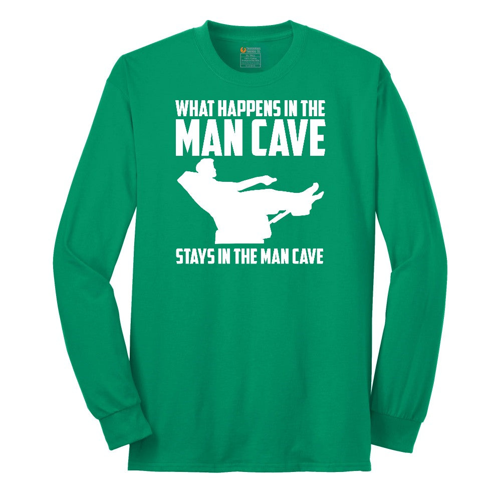 What Happens in the Man Cave Stays in the Man Cave Long Sleeve Tee - Kelly Green