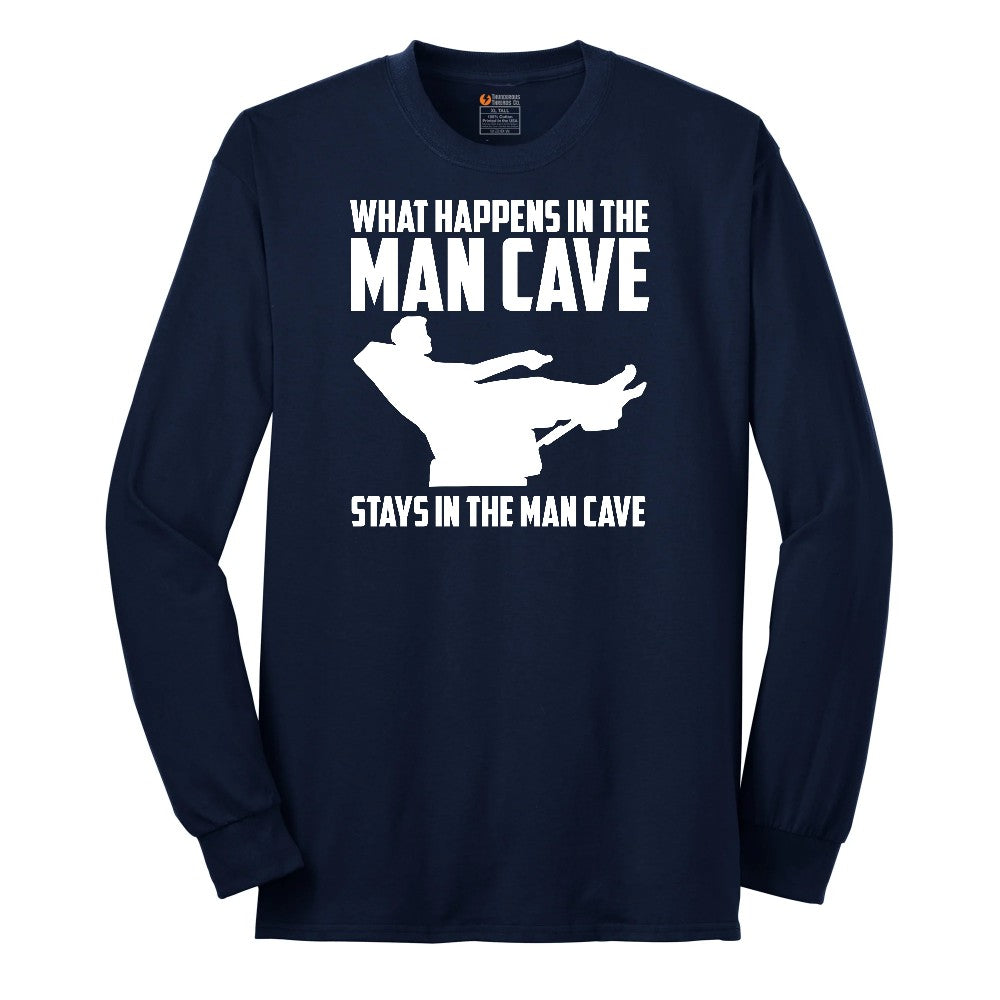 What Happens in the Man Cave Stays in the Man Cave Long Sleeve Tee - Navy