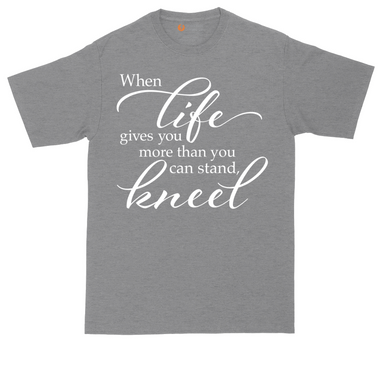 When Life Gives You More Than You Can Stand tall t-shirt for men in Dark Heather Grey