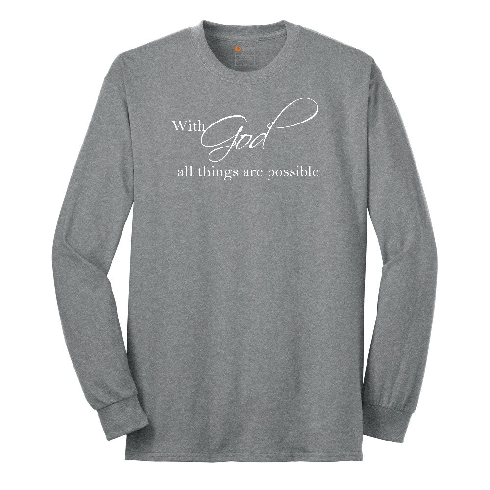 With God All Things are Possible Long Sleeve Tee - Athletic Grey