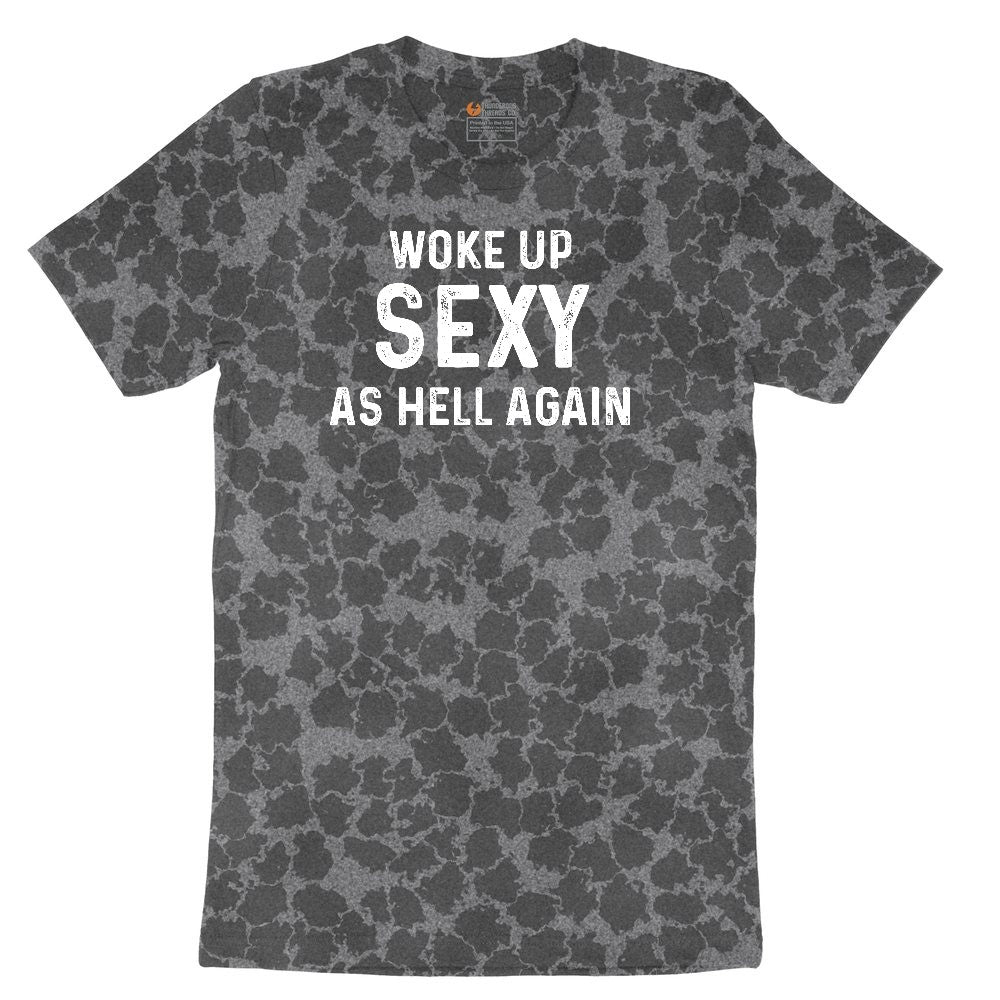 Woke Up Sexy as Hell Again Ladies Short Sleeve Tee - Black Leopard