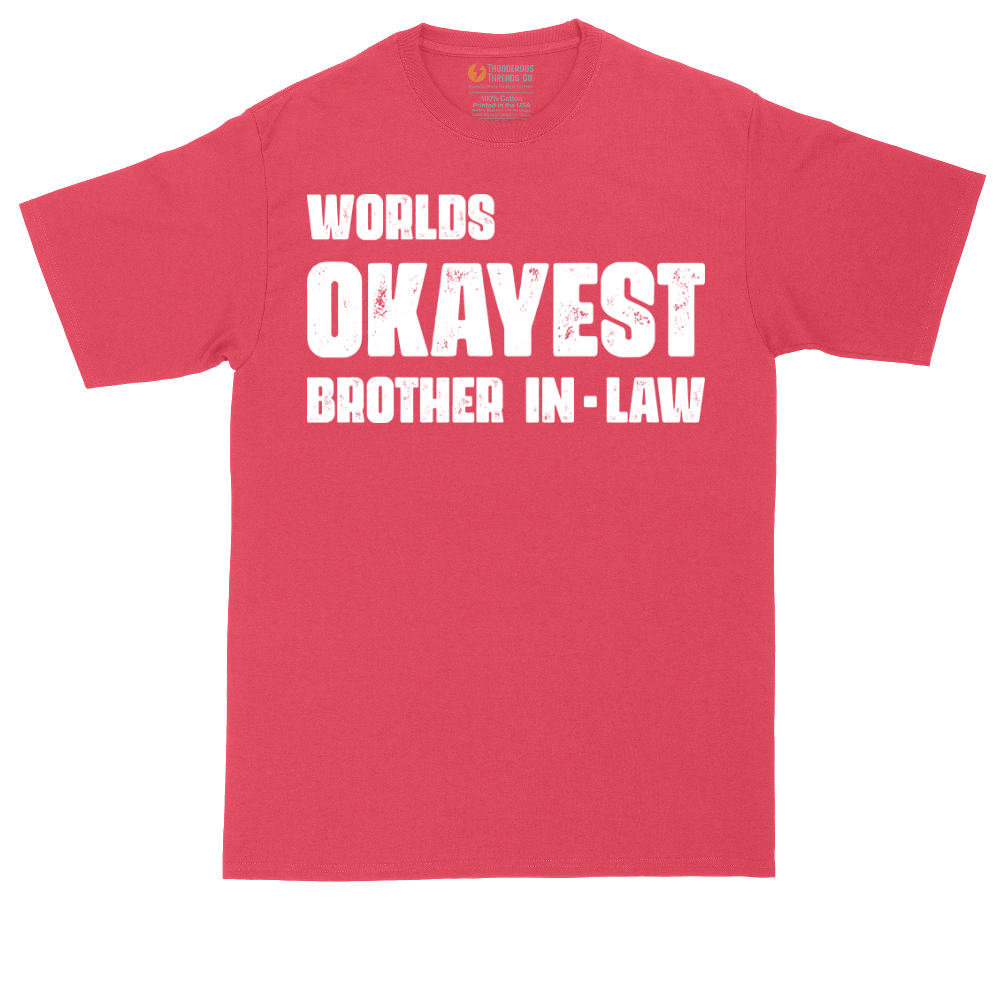 World's Okayest Brother in Law tall t-shirt for men in Heather Red