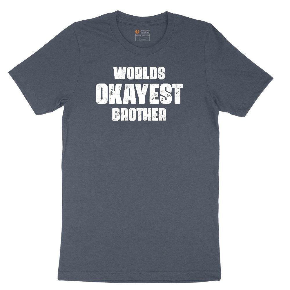 Worlds Okayest Brother Youth Short Sleeve Tee - Heather Navy
