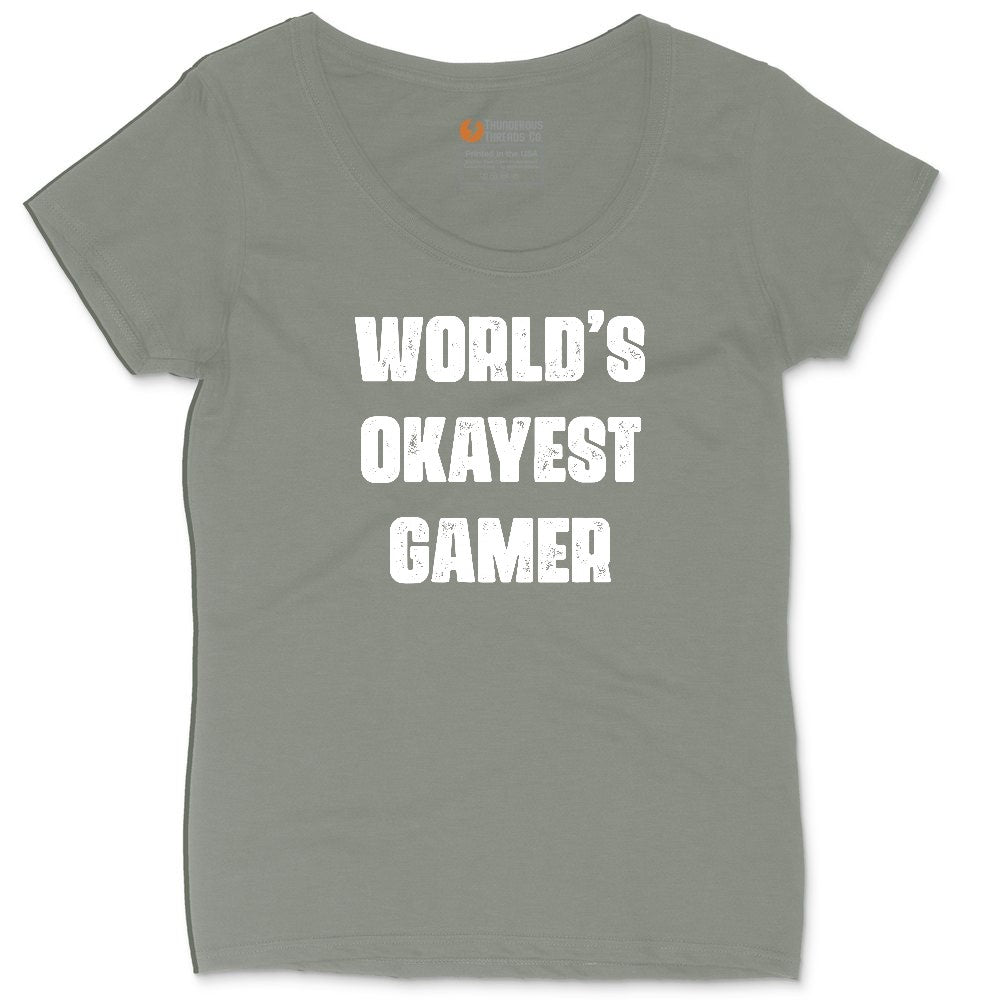 Worlds Okayest Gamer - Mens & Ladies T-Shirt Ladies Curvy Tee - Bamboo Blackout