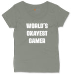 Worlds Okayest Gamer - Mens & Ladies T-Shirt Ladies Curvy Tee - Bamboo Blackout