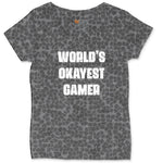 Worlds Okayest Gamer - Mens & Ladies T-Shirt Ladies Curvy Tee - Black Leopard