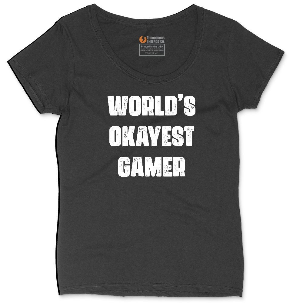 Worlds Okayest Gamer - Mens & Ladies T-Shirt Ladies Curvy Tee - Black