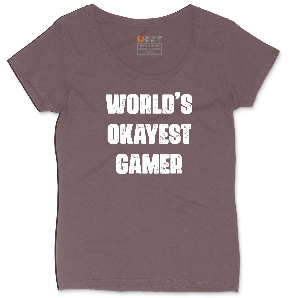 Worlds Okayest Gamer - Mens & Ladies T-Shirt Ladies Curvy Tee - Sangria Blackout