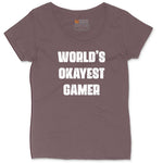 Worlds Okayest Gamer - Mens & Ladies T-Shirt Ladies Curvy Tee - Sangria Blackout