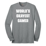 Worlds Okayest Gamer - Mens & Ladies T-Shirt Long Sleeve Tee - Athletic Grey