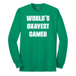 Worlds Okayest Gamer - Mens & Ladies T-Shirt Long Sleeve Tee - Kelly Green