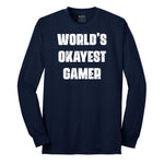 Worlds Okayest Gamer - Mens & Ladies T-Shirt Long Sleeve Tee - Navy