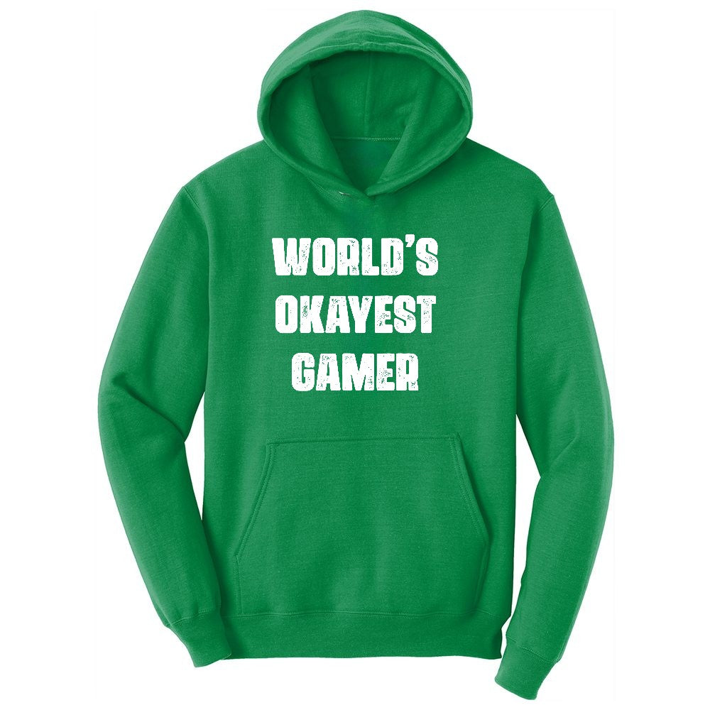 Worlds Okayest Gamer - Mens & Ladies T-Shirt Youth Hoodie - Kelly Green