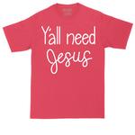 Y'all Need Jesus tall t-shirt for men in Heather Red