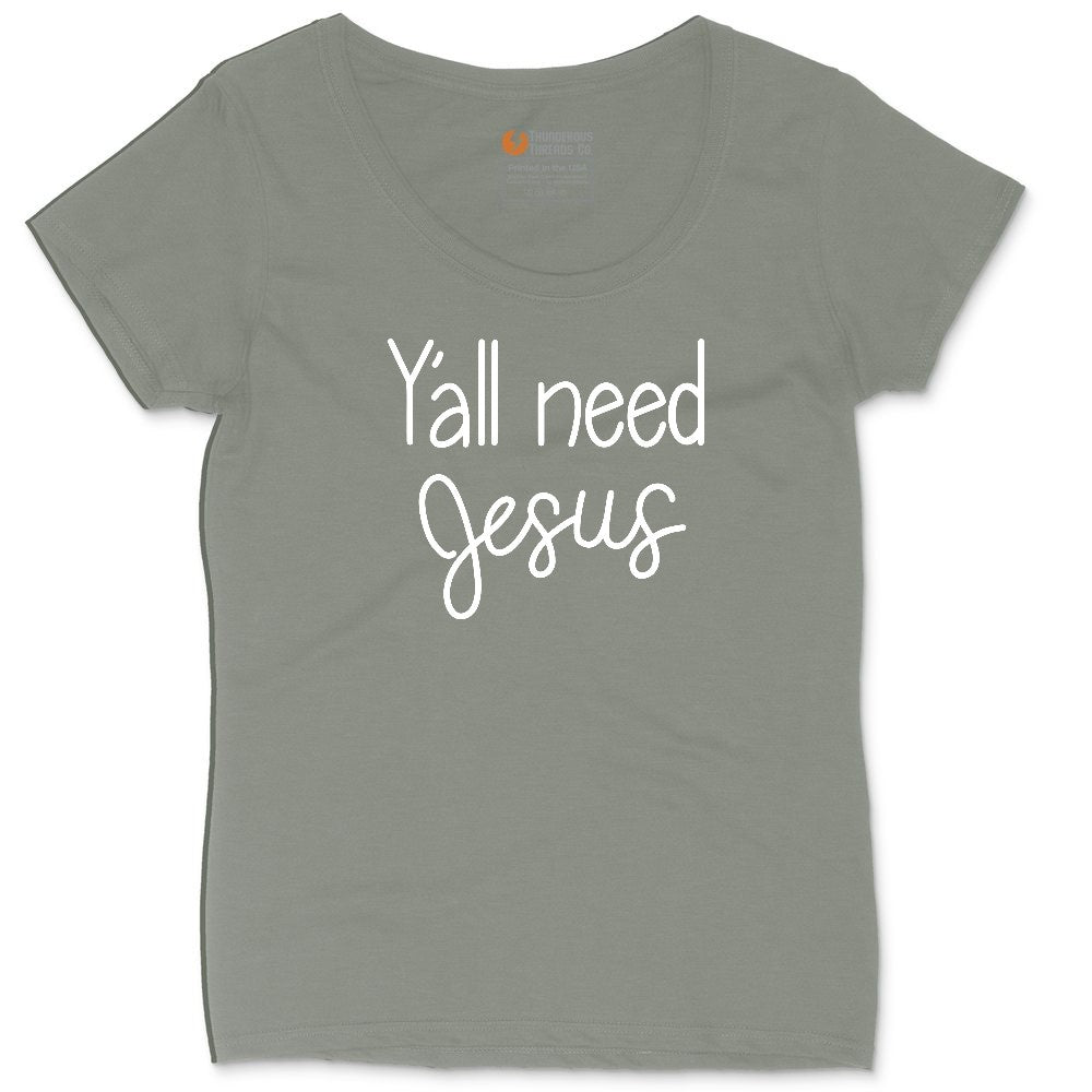 Y'all need Jesus Version 1 Ladies Curvy Tee - Bamboo Blackout