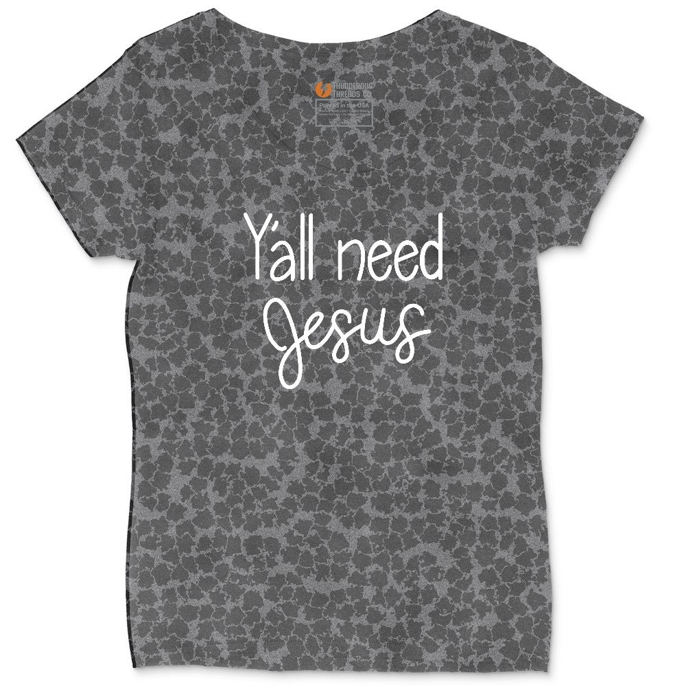 Y'all need Jesus Version 1 Ladies Curvy Tee - Black Leopard