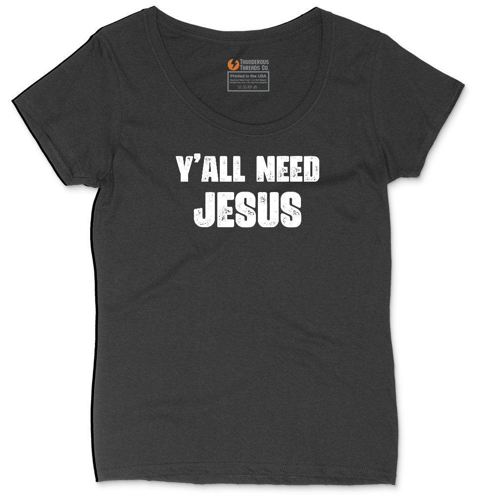 Y'all Need Jesus Version 2 Ladies Curvy Tee - Black