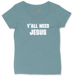 Y'all Need Jesus Version 2 Ladies Curvy Tee - Surf Blackout