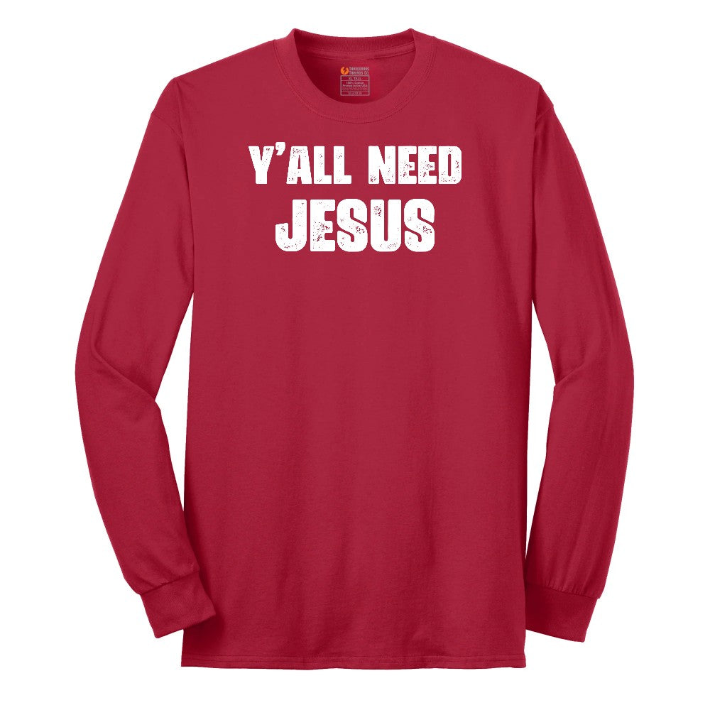 Y'all Need Jesus Version 2 Long Sleeve Tee - Red