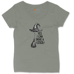 Yes I Can Drive a Stick Funny Halloween Shirt Ladies Curvy Tee - Bamboo Blackout