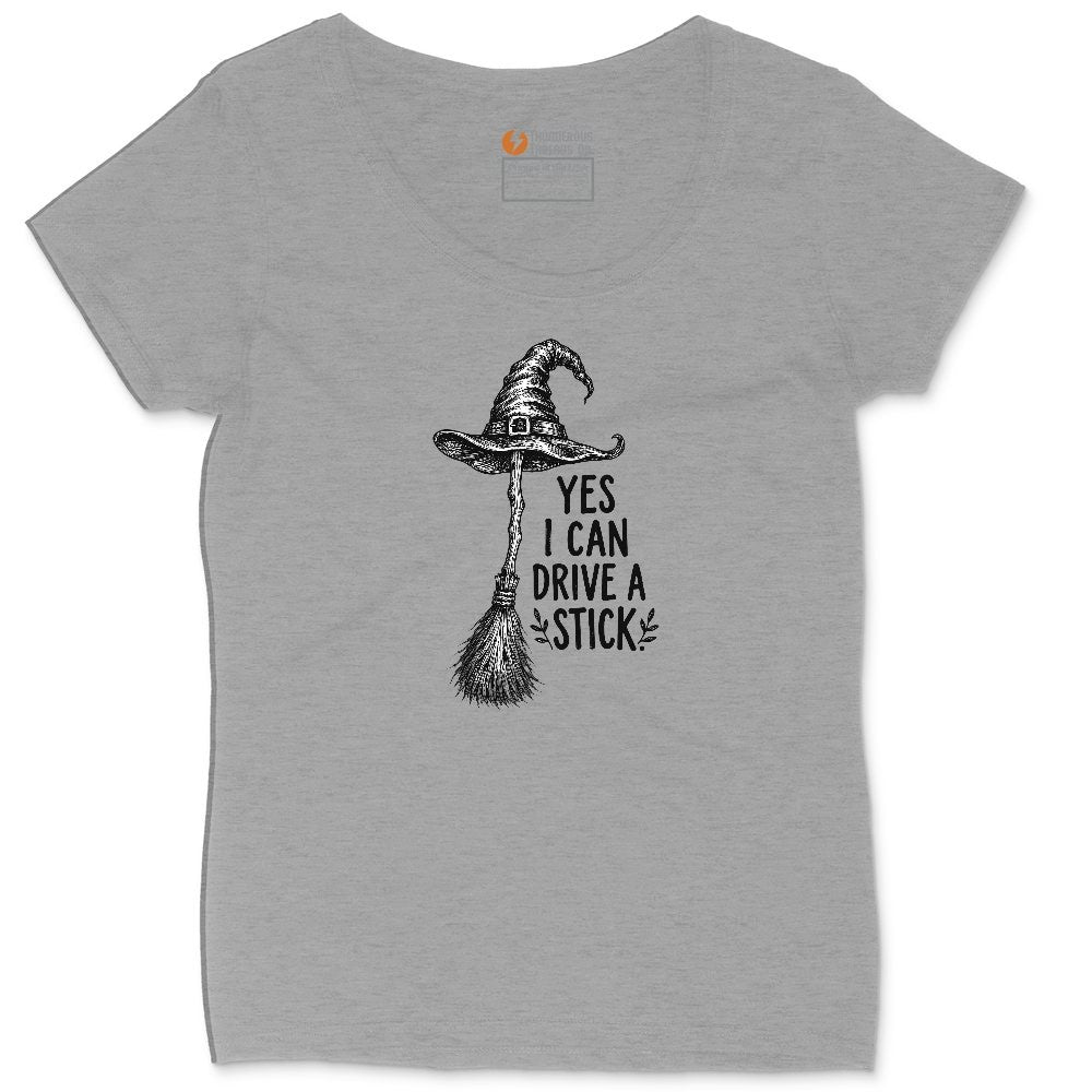 Yes I Can Drive a Stick Funny Halloween Shirt Ladies Curvy Tee - Granite Heather