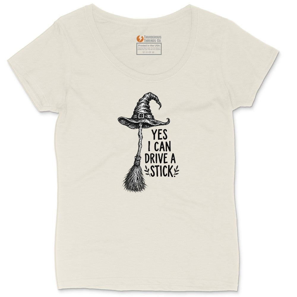 Yes I Can Drive a Stick Funny Halloween Shirt Ladies Curvy Tee - Natural Heather