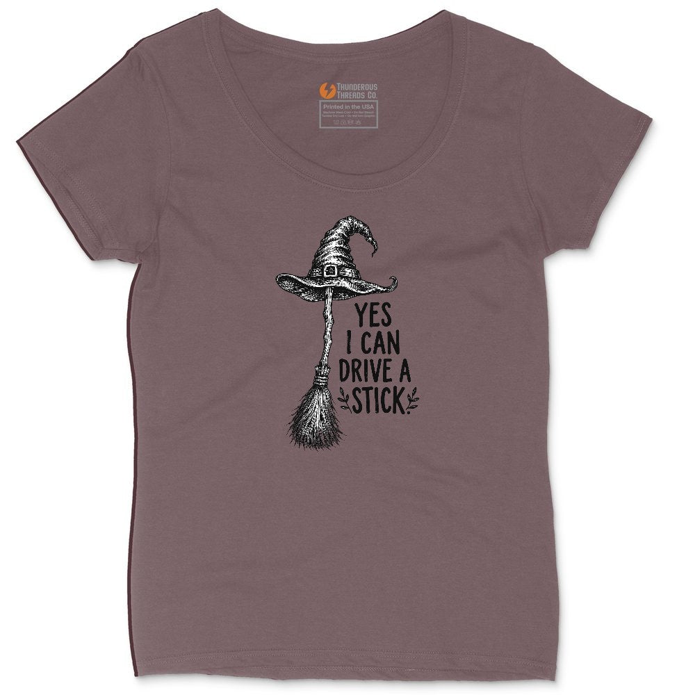 Yes I Can Drive a Stick Funny Halloween Shirt Ladies Curvy Tee - Sangria Blackout