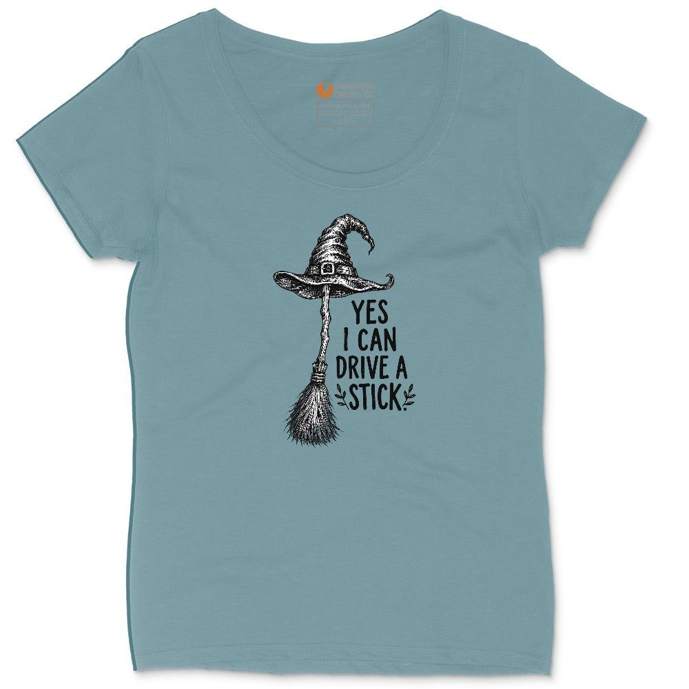Yes I Can Drive a Stick Funny Halloween Shirt Ladies Curvy Tee - Surf Blackout