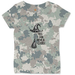 Yes I Can Drive a Stick Funny Halloween Shirt Ladies Curvy Tee - Vintage Camo