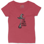 Yes I Can Drive a Stick Funny Halloween Shirt Ladies Curvy Tee - Vintage Red