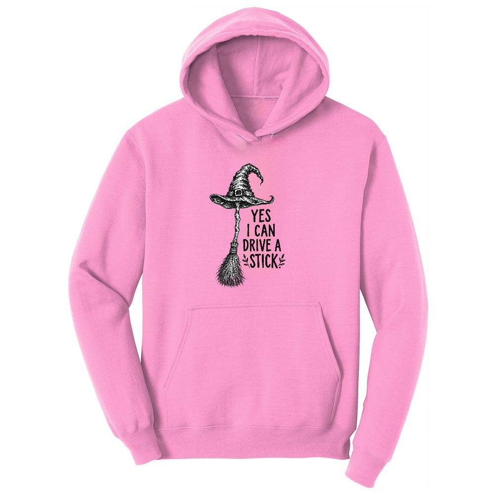 Yes I Can Drive a Stick Funny Halloween Shirt Ladies Hoodie - Candy Pink
