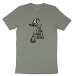 Yes I Can Drive a Stick Funny Halloween Shirt Ladies Short Sleeve Tee - Bamboo Blackout