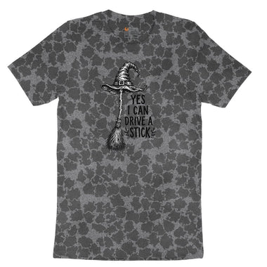 Yes I Can Drive a Stick Funny Halloween Shirt Ladies Short Sleeve Tee - Black Leopard