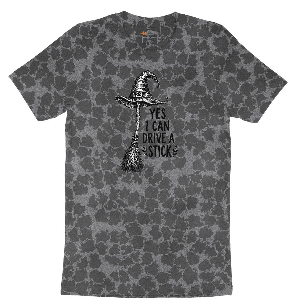 Yes I Can Drive a Stick Funny Halloween Shirt Ladies Short Sleeve Tee - Black Leopard