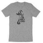 Yes I Can Drive a Stick Funny Halloween Shirt Ladies Short Sleeve Tee - Granite Heather