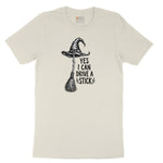Yes I Can Drive a Stick Funny Halloween Shirt Ladies Short Sleeve Tee - Natural Heather