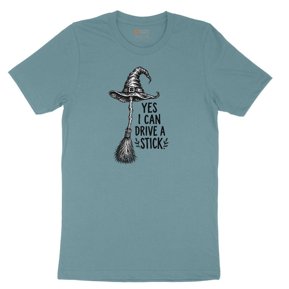 Yes I Can Drive a Stick Funny Halloween Shirt Ladies Short Sleeve Tee - Surf Blackout