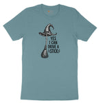 Yes I Can Drive a Stick Funny Halloween Shirt Ladies Short Sleeve Tee - Surf Blackout