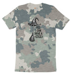 Yes I Can Drive a Stick Funny Halloween Shirt Ladies Short Sleeve Tee - Vintage Camo