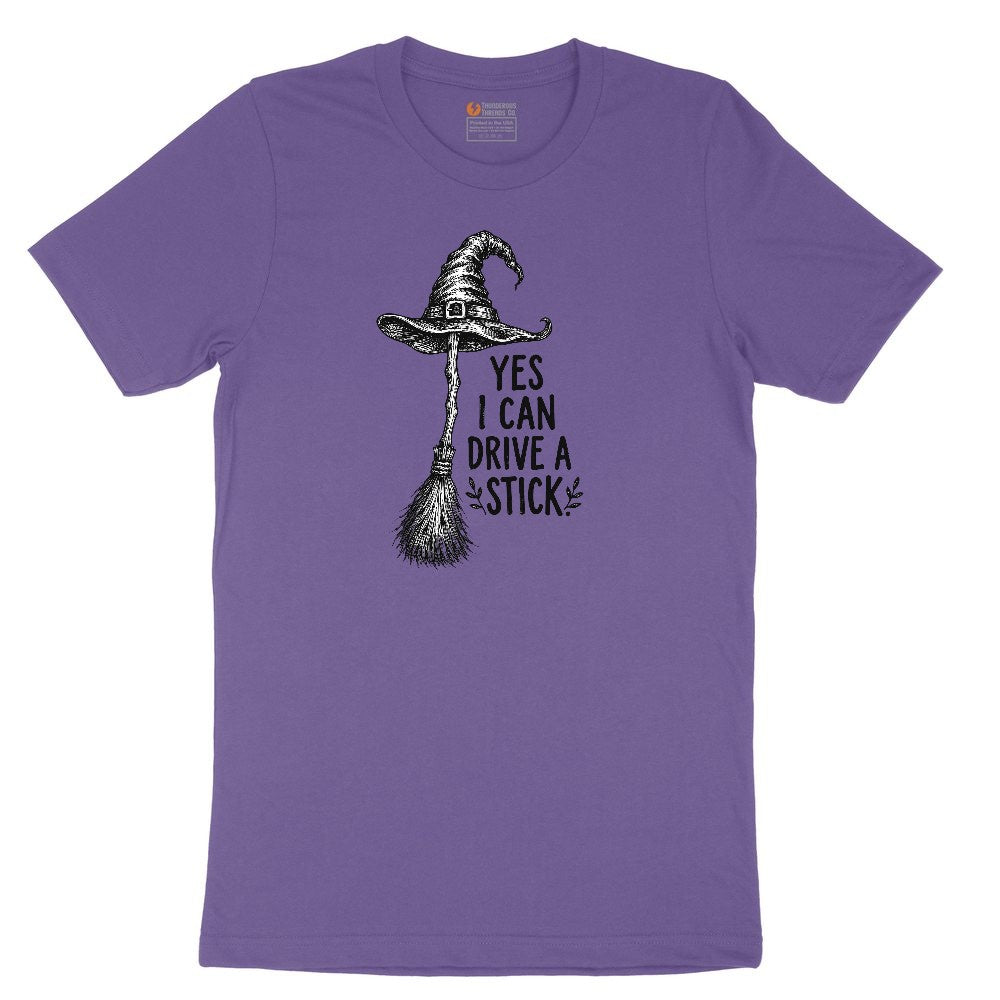 Yes I Can Drive a Stick Funny Halloween Shirt Ladies Short Sleeve Tee - Vintage Purple