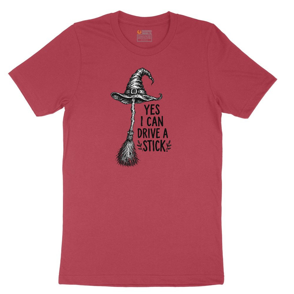 Yes I Can Drive a Stick Funny Halloween Shirt Ladies Short Sleeve Tee - Vintage Red