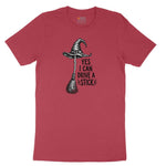 Yes I Can Drive a Stick Funny Halloween Shirt Ladies Short Sleeve Tee - Vintage Red