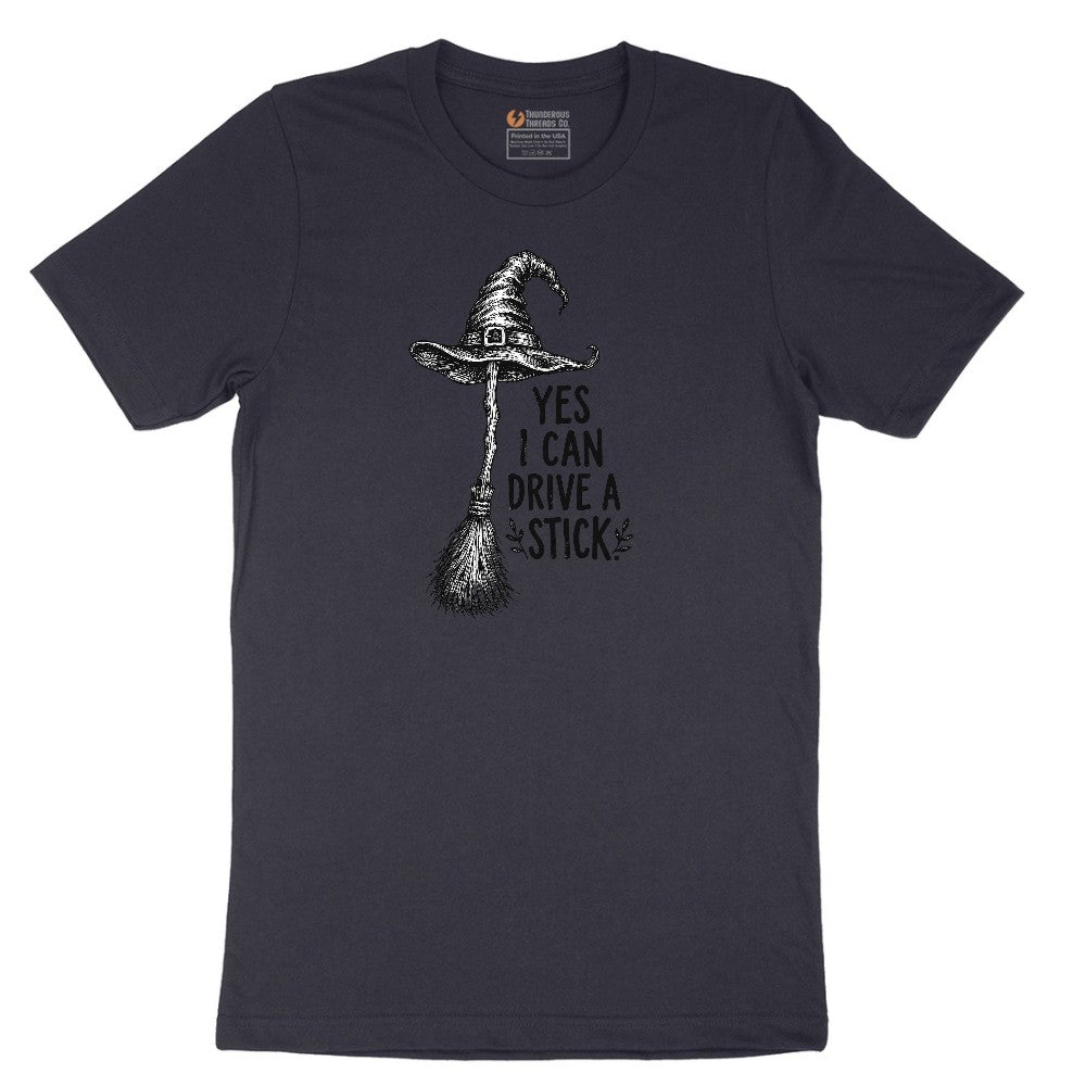 Yes I Can Drive a Stick Funny Halloween Shirt Short Sleeve Tee - Deep Navy
