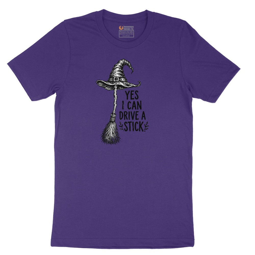 Yes I Can Drive a Stick Funny Halloween Shirt Short Sleeve Tee - Team Purple