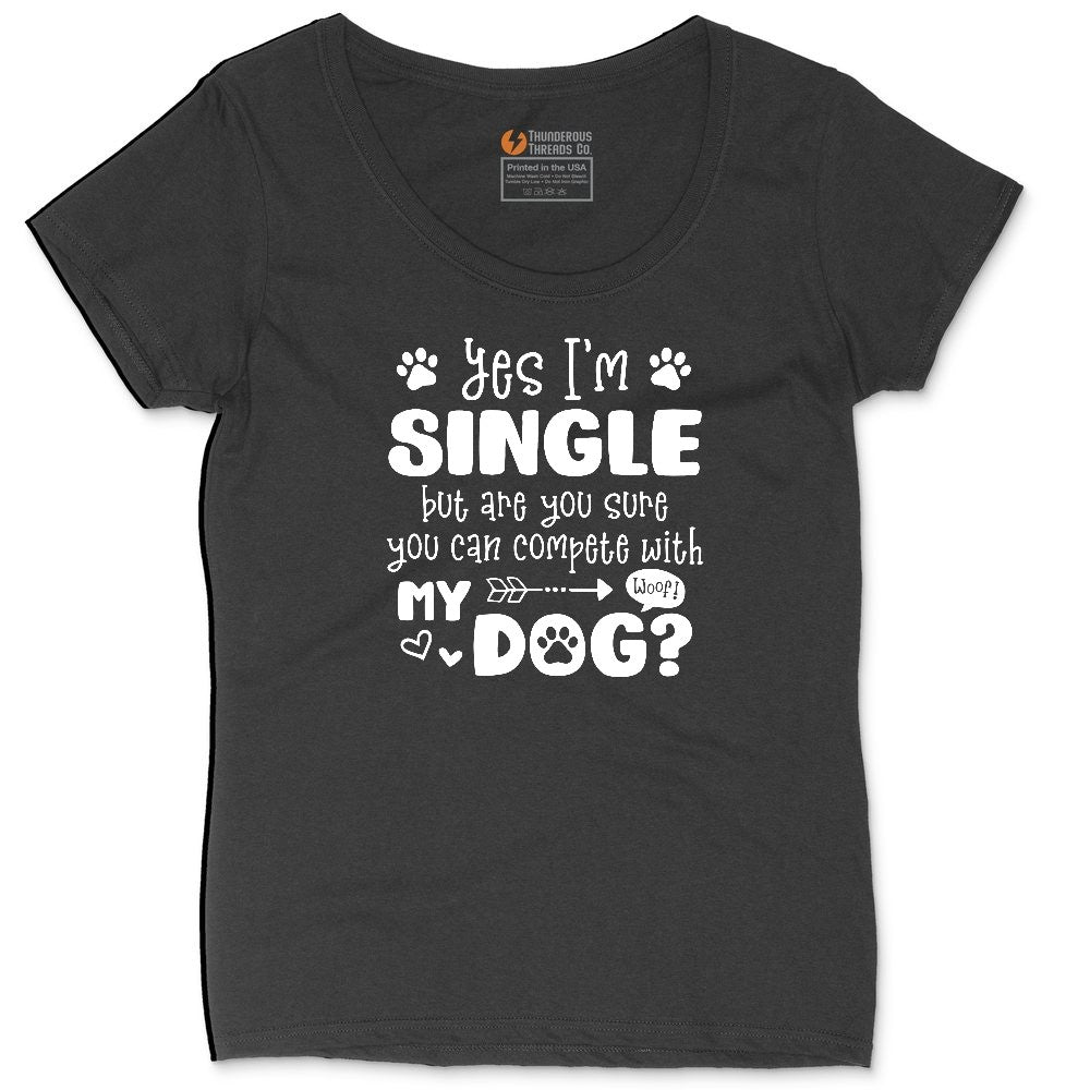 Yes I'm Single Dog Design Ladies Curvy Tee - Black