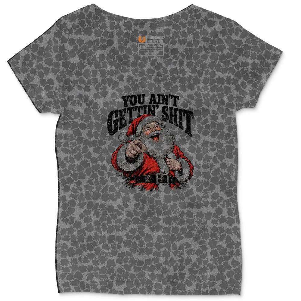 You Ain't Getting Shit Santa Design Ladies Curvy Tee - Black Leopard