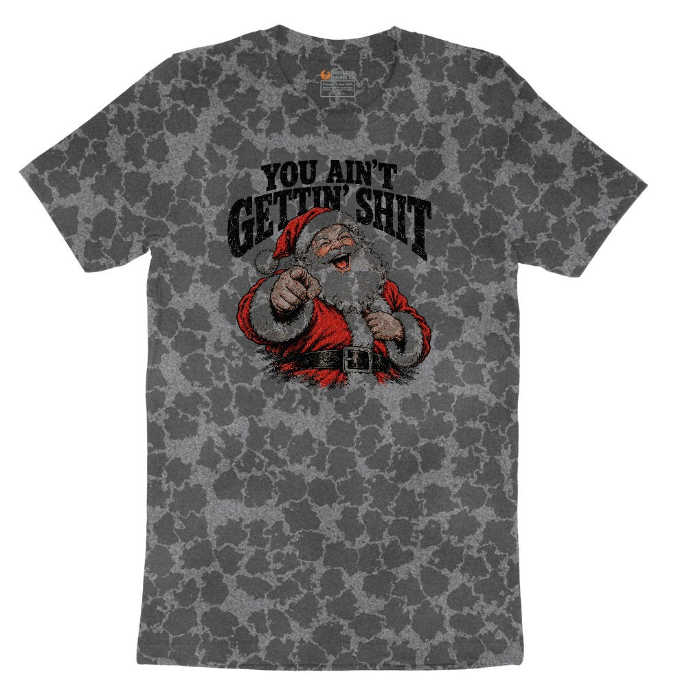 You Ain't Getting Shit Santa Design Ladies Short Sleeve Tee - Black Leopard